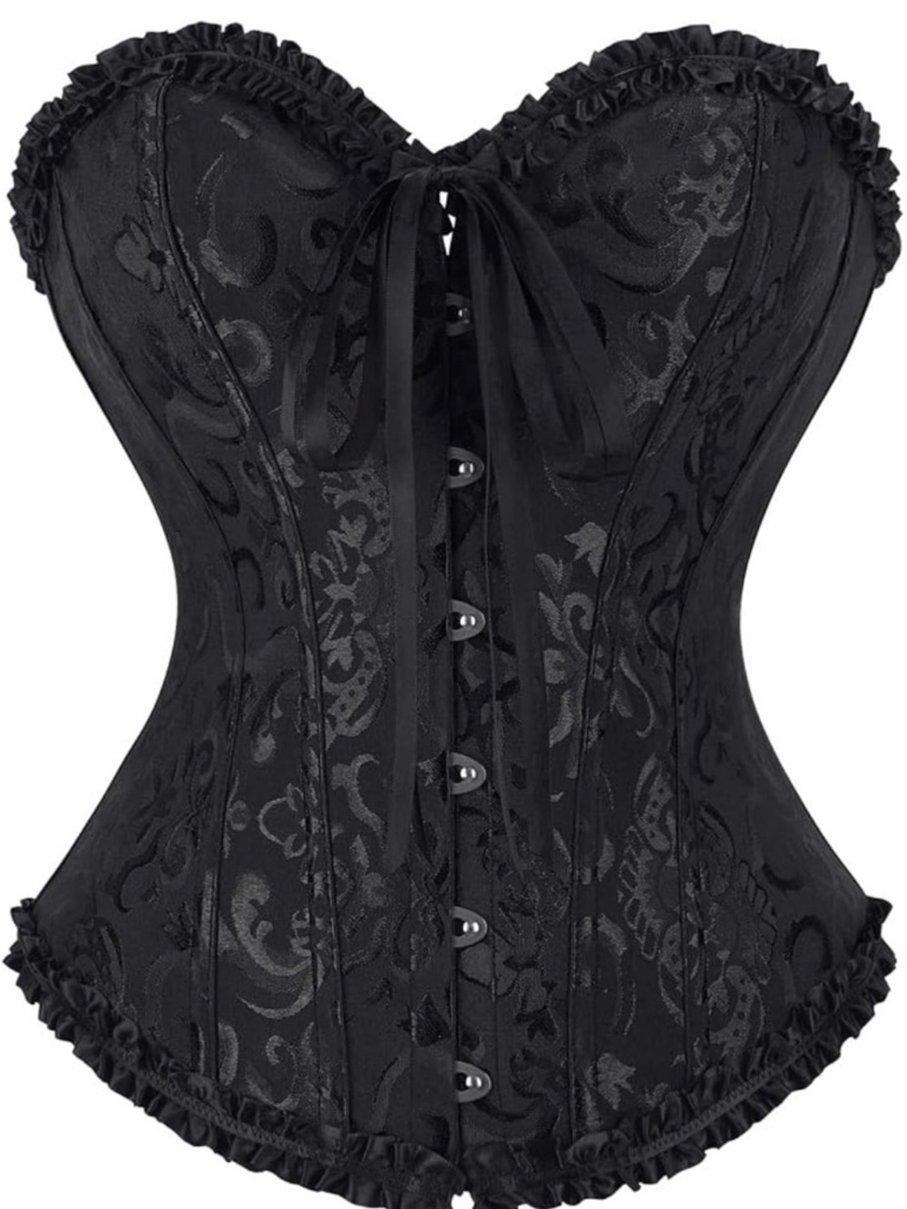 Black Floral Satin Overbust Corset - Women Intimates